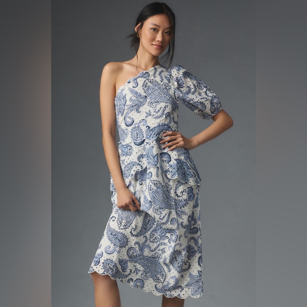 Farm Rio One-Shoulder Eyelet Midi Dress - Picture 2 of 6